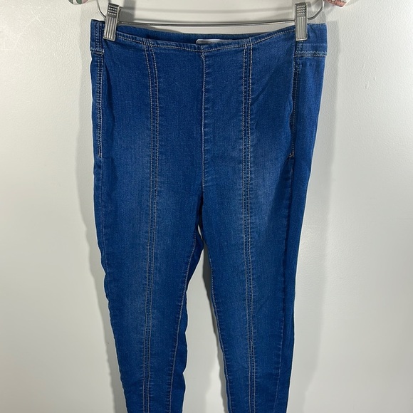Free People Blue Ankle Cropped Jeans Legging Jeggings Size W26 RIbbed - Picture 1 of 7